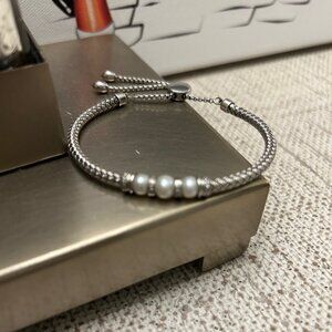 Effy Freshwater Pearl and 1/10 ct. t.w. Diamond Bracelet in Sterling Silver
